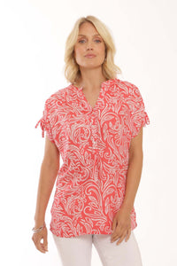 Pomodoro Crepe Short Sleeve Swirl Print Blouse - Boutique on the Green