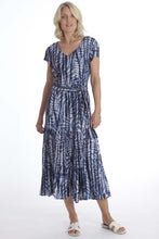 Load image into Gallery viewer, Pomodoro Blue Palm Print V-Neck Tie Crepe Dress - Boutique on the Green
