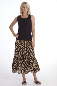 Pomodoro Animal Print Cotton Tiered Skirt - Boutique on the Green