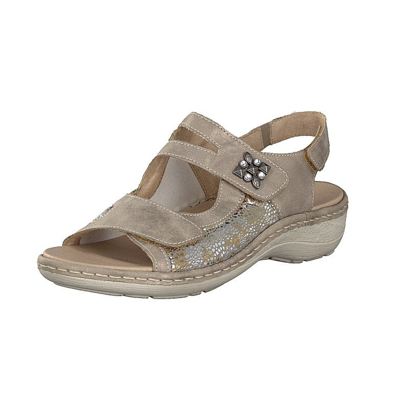 Remonte metallic stretch fabric triple velcro strap comfort sandal - Boutique on the Green