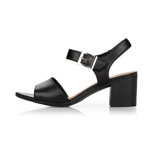 Remonte black leather buckle trim block heel sandal - Boutique on the Green