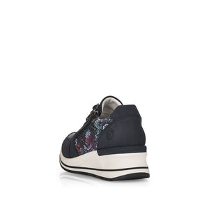 Remonte Navy Snake Trim Lace Up & Zip Wedge Trainer - Boutique on the Green