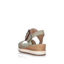 Load image into Gallery viewer, Remonte Green Nubuck Leather Big Buckle Wedge Sandal - Boutique on the Green
