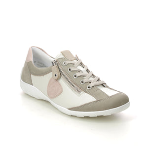 Remonte White & Sage Zip & Lace Up Trainer - Boutique on the Green