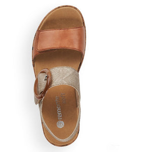 Remonte Tan & Metallic Leather Velcro & Buckle Open Toe Sandal - Boutique on the Green