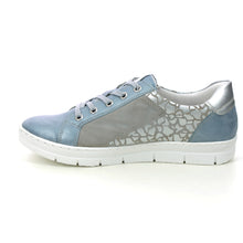 Load image into Gallery viewer, Remonte Denim Blue Leather Animal Lace &amp; Zip Trainer - Boutique on the Green
