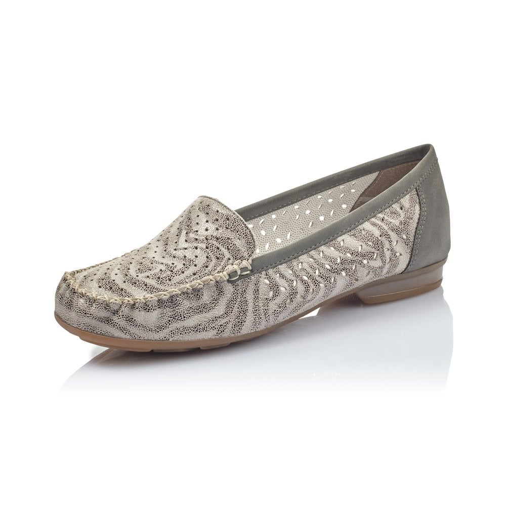 Rieker grey leather cut out slip on moccasin shoe - Boutique on the Green