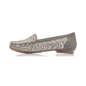 Rieker grey leather cut out slip on moccasin shoe - Boutique on the Green