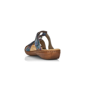 Rieker Multi Blue Leather Slip On Mule With Velcro Straps - Boutique on the Green