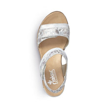 Load image into Gallery viewer, Rieker silver floral metallic double velcro strap wedge sandal - Boutique on the Green
