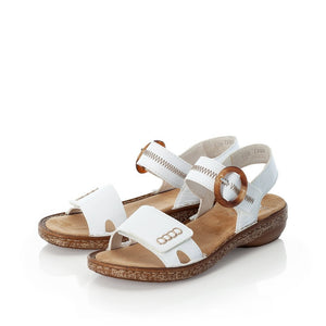 Rieker White Double Velcro Sandal With Mock Buckle - Boutique on the Green