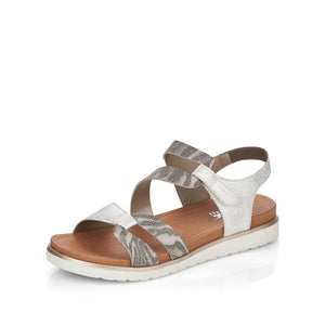 Rieker Silver Leather Multi Strap & Velcro Sandal With Animal Print - Boutique on the Green