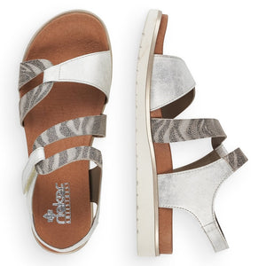 Rieker Silver Leather Multi Strap & Velcro Sandal With Animal Print - Boutique on the Green