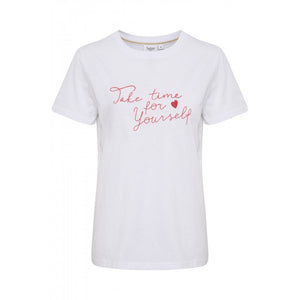 Saint Tropez Tovasz Bright White 100% Cotton Front Slogan Short Sleeve T-Shirt - Boutique on the Green 