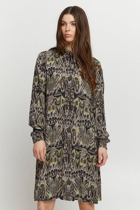 BYoung Josa Printed V-Neck & Tie Long Sleeve Tunic Dress - Boutique on the Green