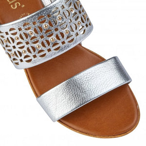 Lotus silver cut out & stud detail wedge sandal - Boutique on the Green