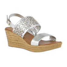 Load image into Gallery viewer, Lotus silver cut out &amp; stud detail wedge sandal - Boutique on the Green
