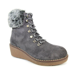 Windsor Lace Up Wedge Fur Trim Ankle Boot - Boutique on the Green