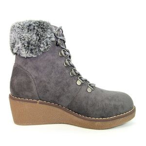 Windsor Lace Up Wedge Fur Trim Ankle Boot - Boutique on the Green
