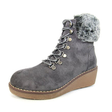 Load image into Gallery viewer, Windsor Lace Up Wedge Fur Trim Ankle Boot - Boutique on the Green
