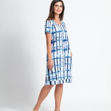 Load image into Gallery viewer, Foil Majorca Blue &amp; White Check Print Pure Cotton Jersey T-Shirt Dress - Boutique on the Green 
