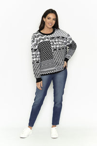 Orientique Zulu Black & White Knitted Long Sleeve Jumper - Boutique on the Green